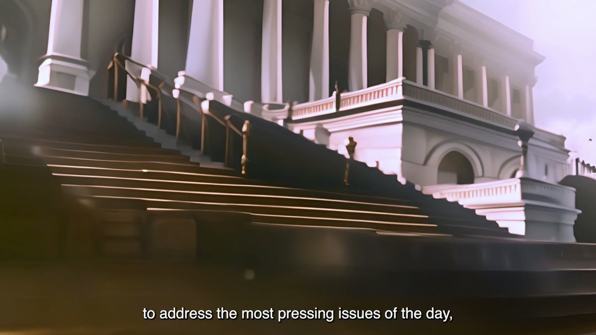 Film still: the Capitol steps, reconstructed as an animated scene