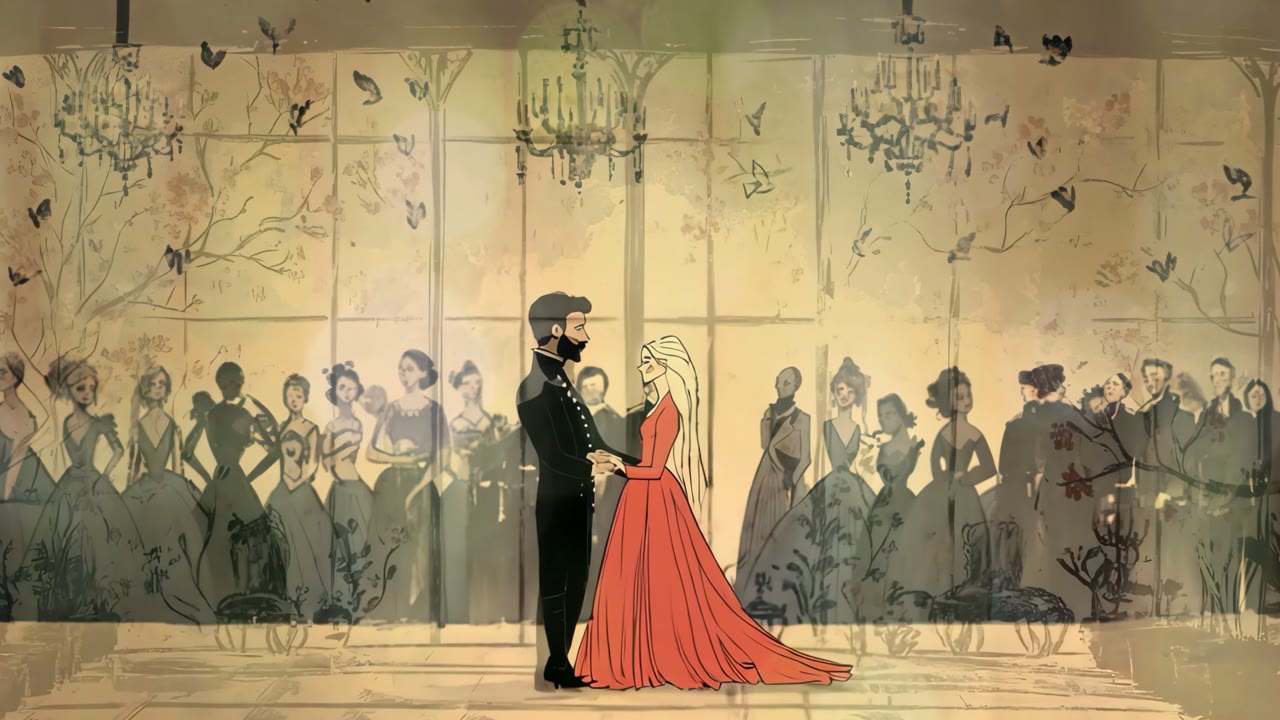 Film still: Dincă and a Frenchwoman dancing at a Paris ball