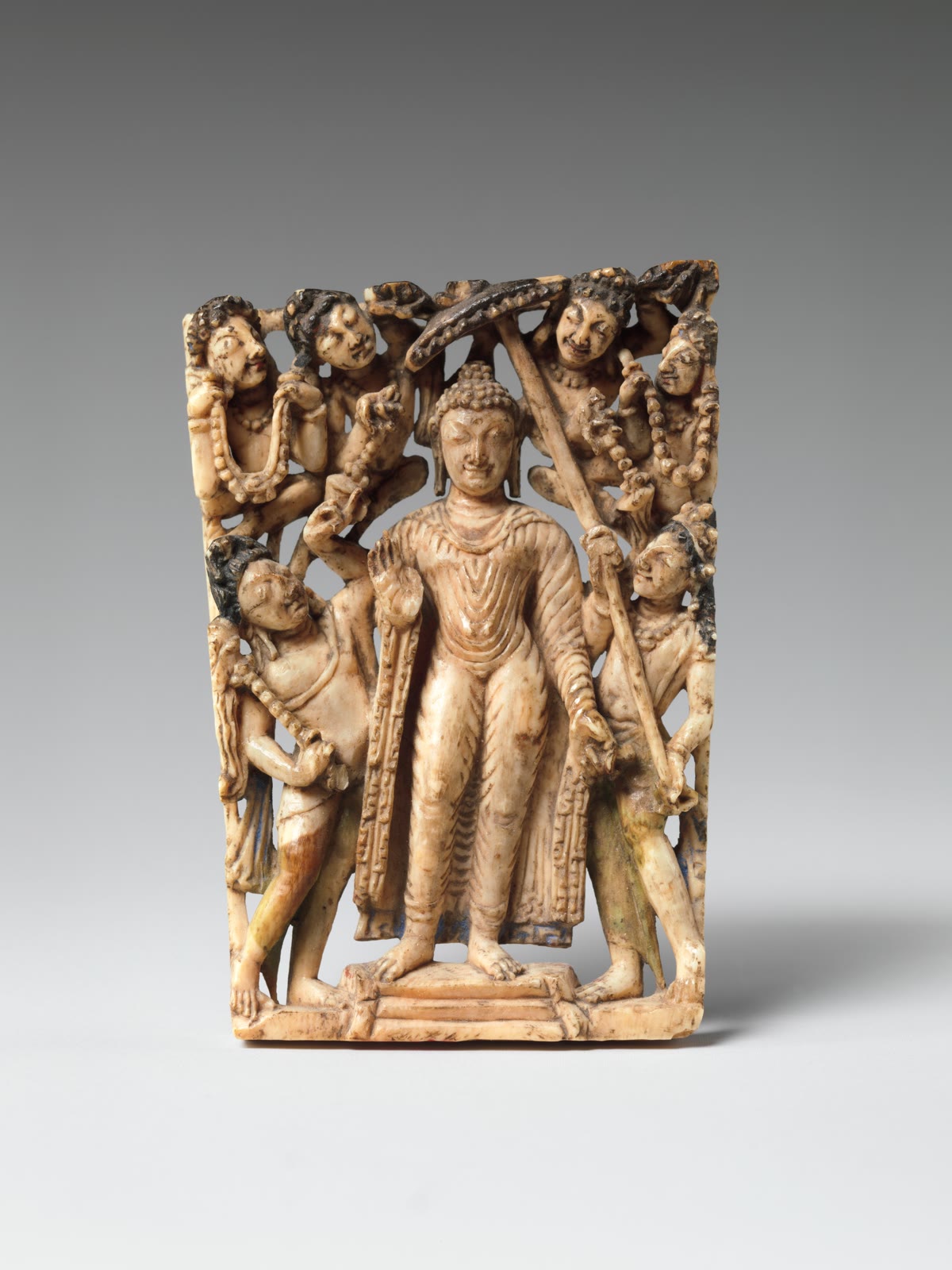 Ivory panel from a portable Buddhist shrine, Kashmir, 7th–8th century