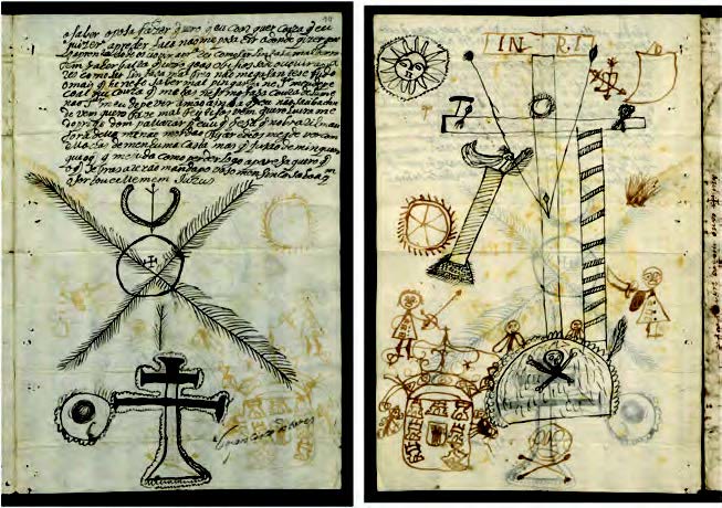 A protective diagram from Pereira's trial papers, syncretic cross-sun-moon iconography